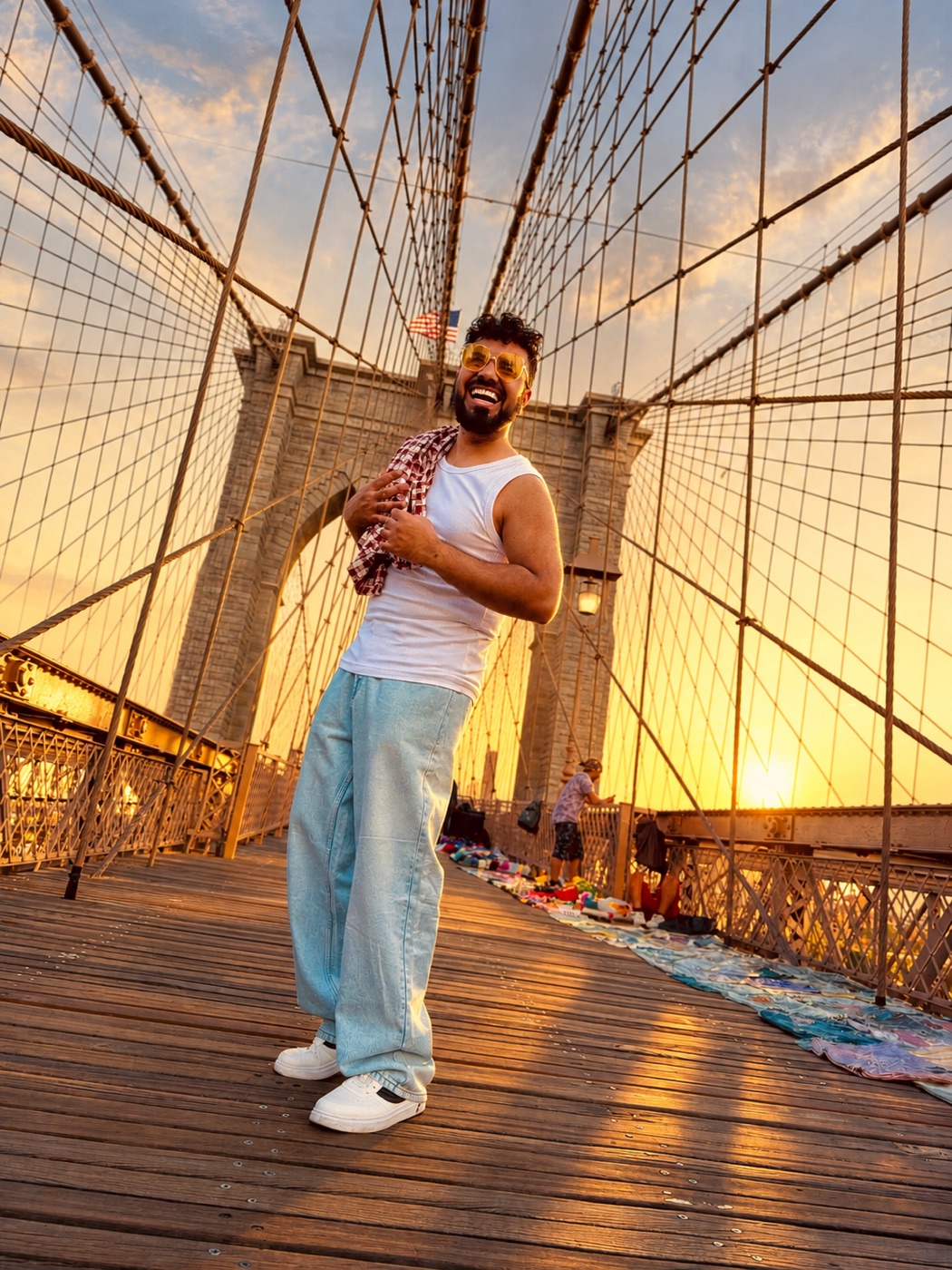 Mobeen Akhtar on the Brooklyn Bridge, New York